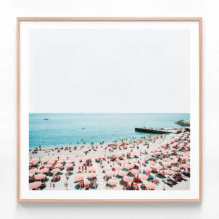 APP711-Mediterranean-Umbrellas-Square-Oak-Framed-Print