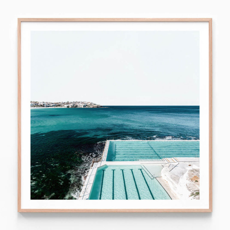 Bondi-Poolside-Square-Oak-Framed-Print