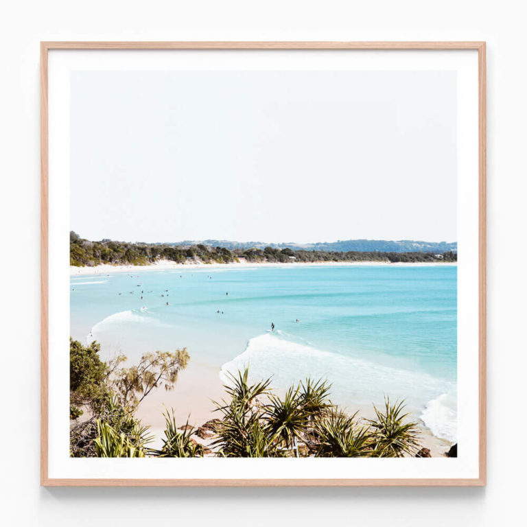 Surfing-The-Pass-Square-Oak-Framed-Print