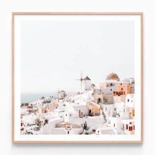 Santorini-View-Square-Oak-Framed-Print
