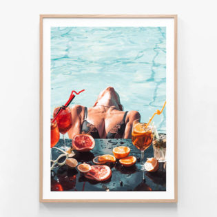 Poolside-Cocktails-Oak-Framed-Print