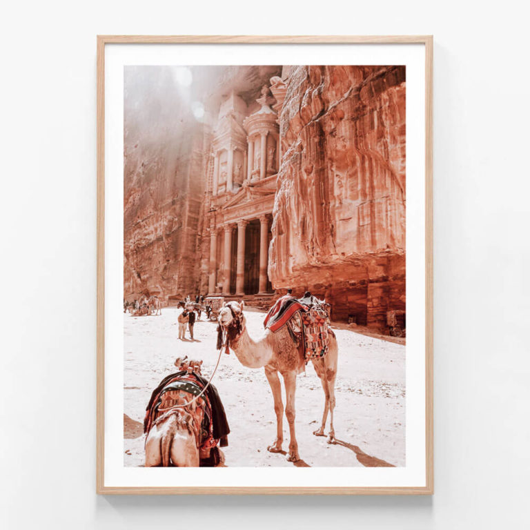 Camels-of-Petra-2-Oak-Framed-Print