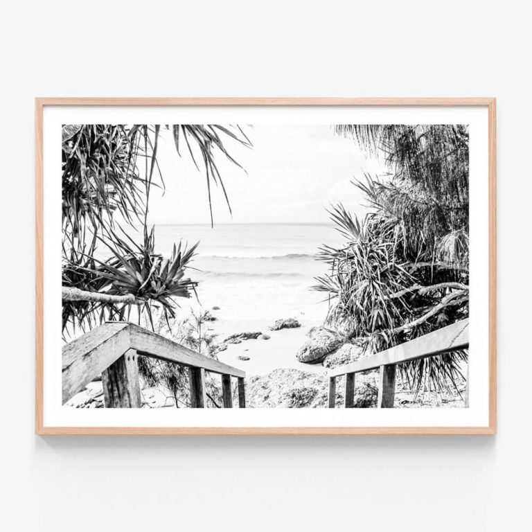 Beach-Hideaway-BW-Oak-Framed-Print