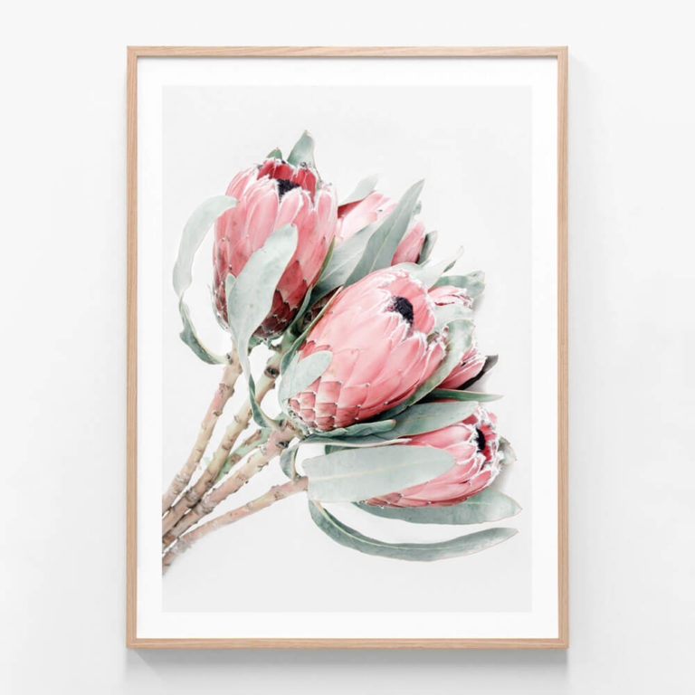 Protea Bundle Oak Framed Print