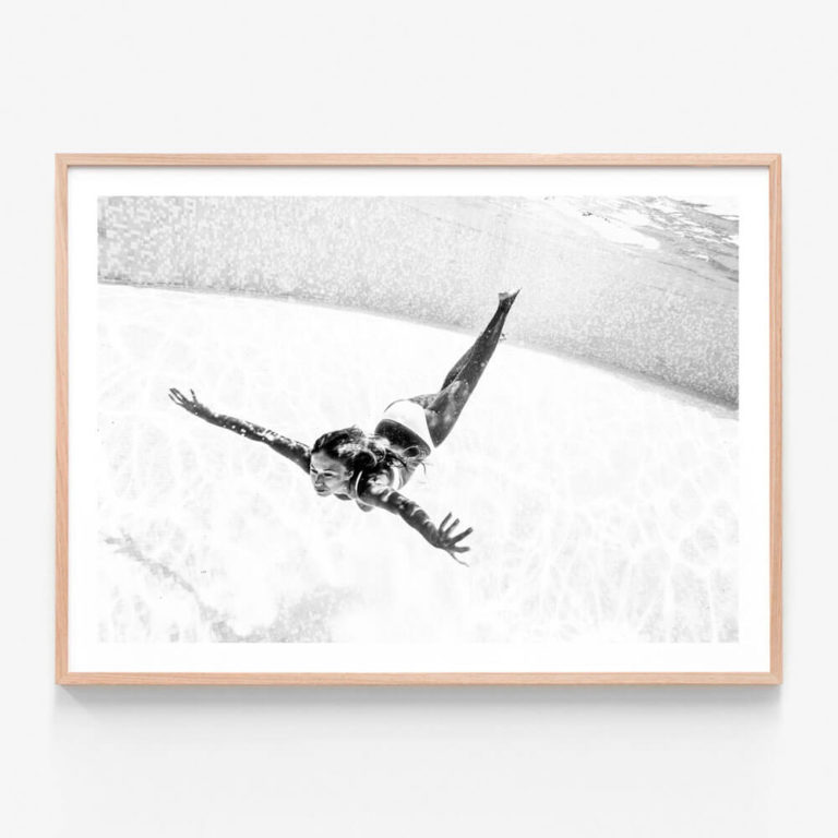 Dive-In-BW-Oak-Framed-Print