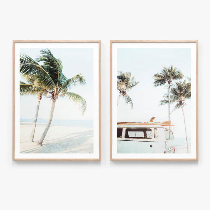 Tropical #3 Wall Art Set Oak Frame