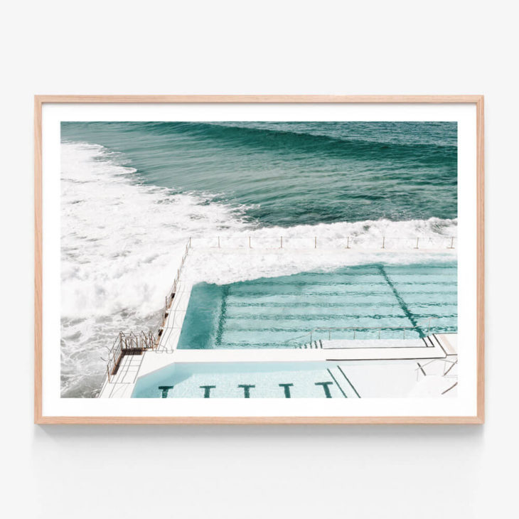 Bondi Icebergs Oak Framed Print