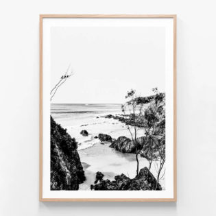 Byron Coast BW Oak Framed Print
