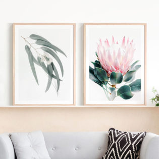 Light-Eucalyptus-Leaves-Protea-Print-Lifestyle-Framed-Prints