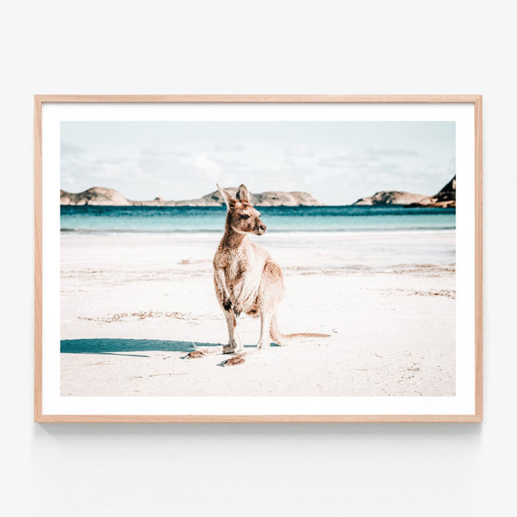 FP588-Beach-Paws-Oak Framed Print