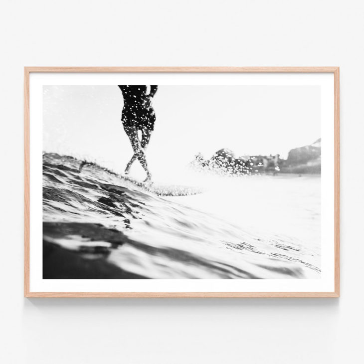 Black-&-White-Surfer-Oak-Framed-Print